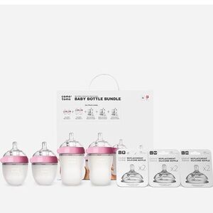 Pink Baby Bottle Bundle 4 Bottles Replacement Nipples Komo Tomo Brand NEW